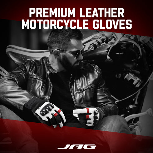 Carbon X Leather Motorcycle Riding Gloves - Knuckle Protection